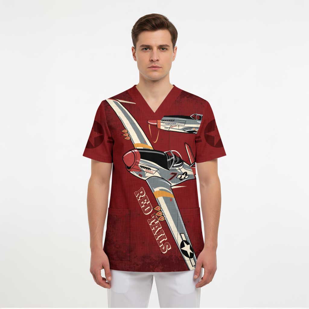 Tuskegee Airmen Spit Fire 477th Scrub Top Crimson Grunge - Wonder Print Shop