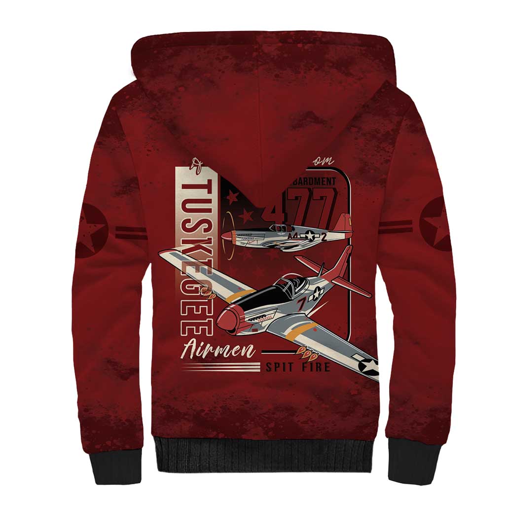 Tuskegee Airmen Spit Fire 477th Sherpa Hoodie Crimson Grunge - Wonder Print Shop