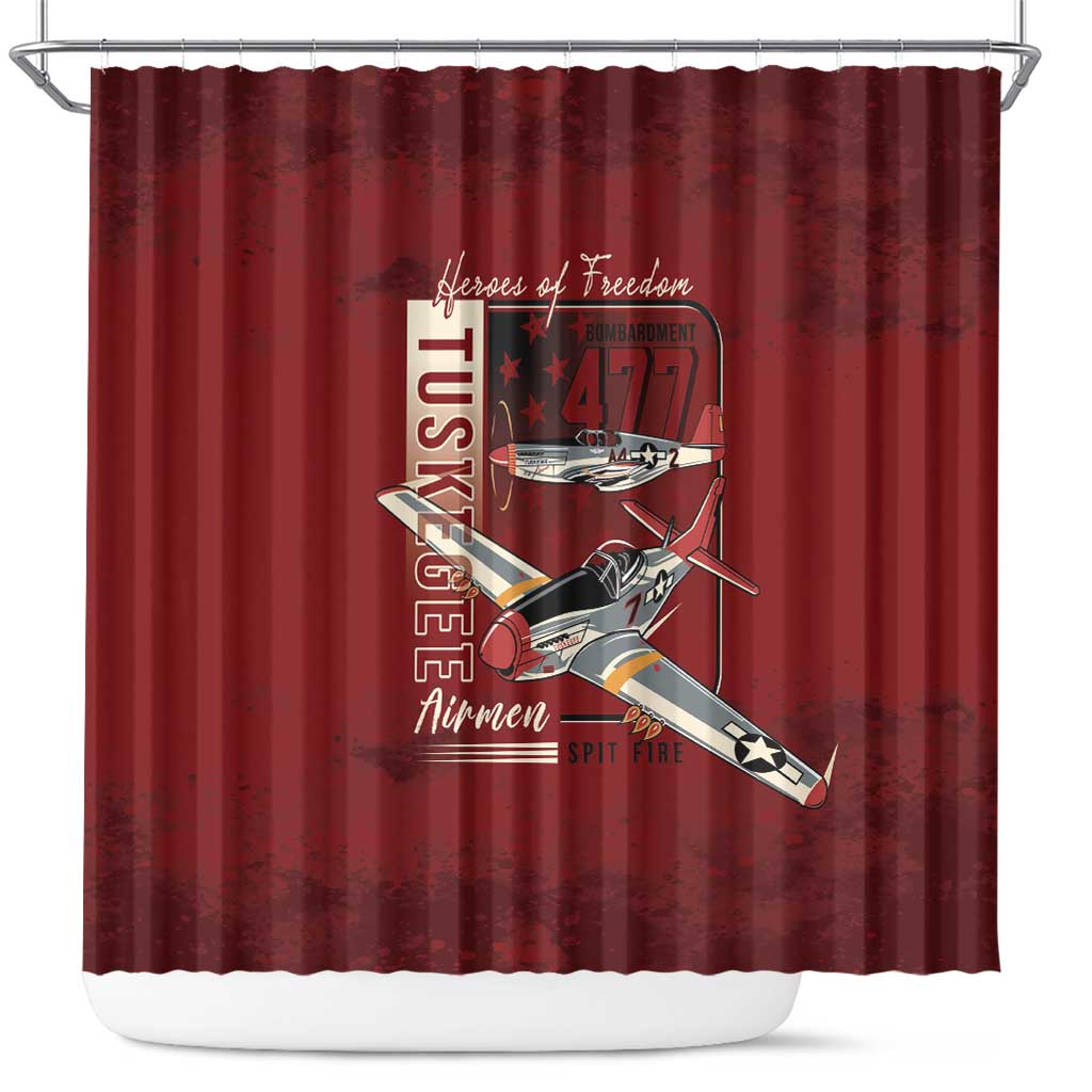 Tuskegee Airmen Spit Fire 477th Shower Curtain Crimson Grunge - Wonder Print Shop