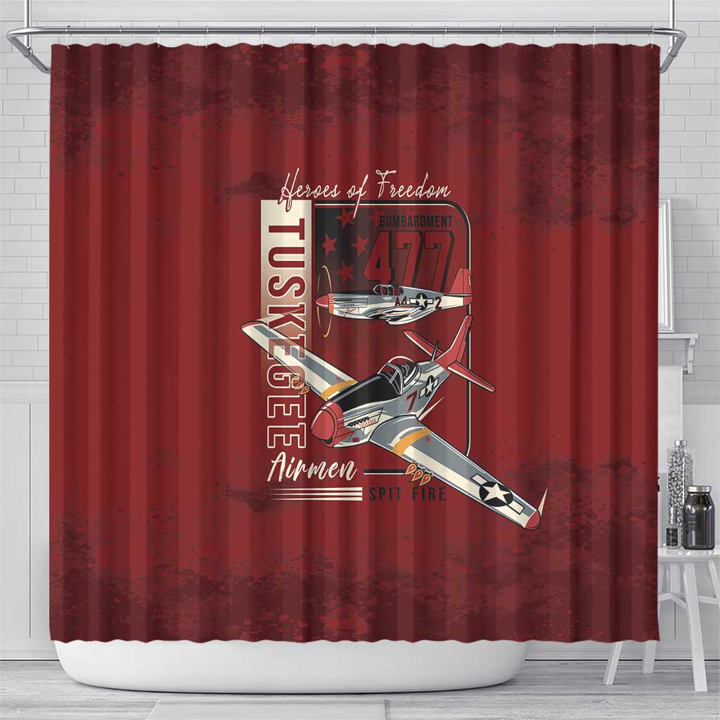 Tuskegee Airmen Spit Fire 477th Shower Curtain Crimson Grunge - Wonder Print Shop