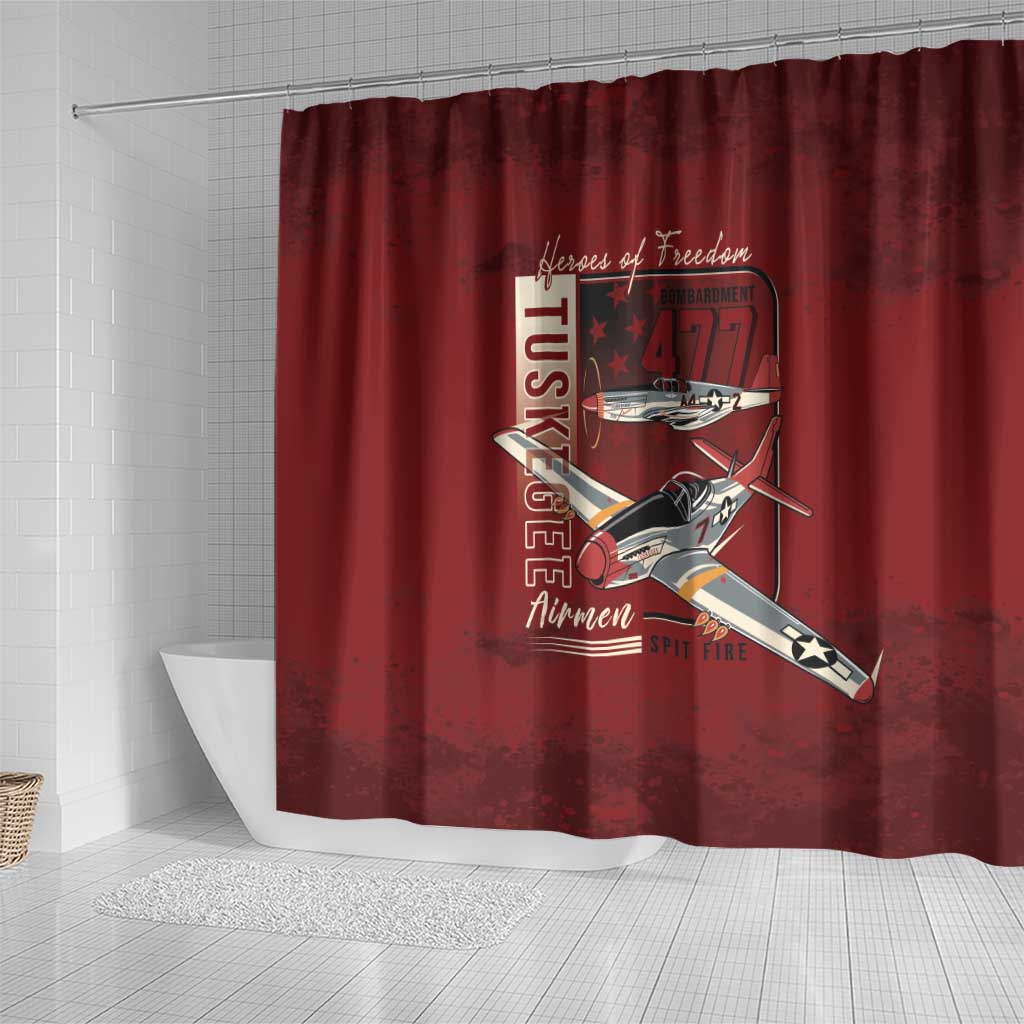 Tuskegee Airmen Spit Fire 477th Shower Curtain Crimson Grunge - Wonder Print Shop