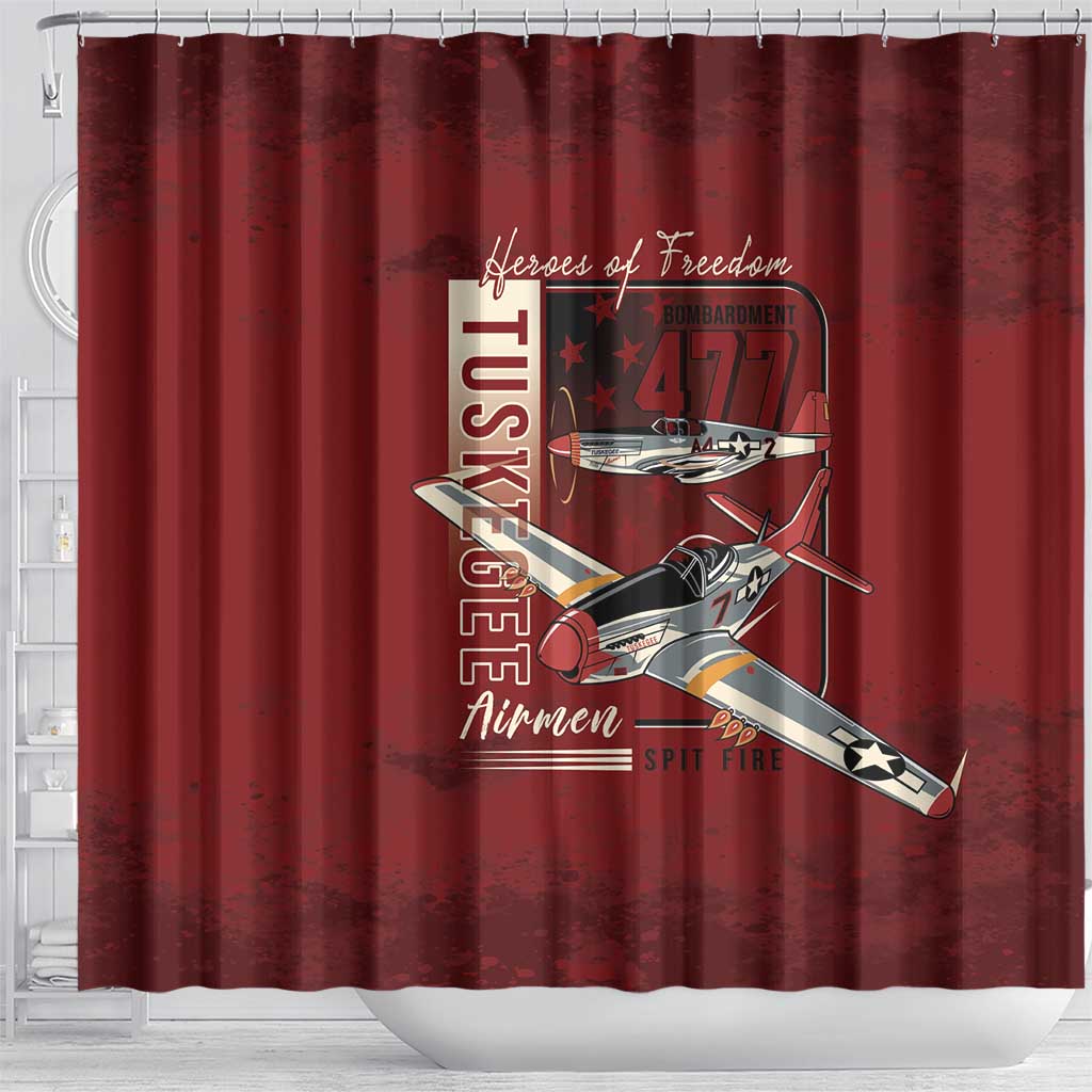 Tuskegee Airmen Spit Fire 477th Shower Curtain Crimson Grunge - Wonder Print Shop