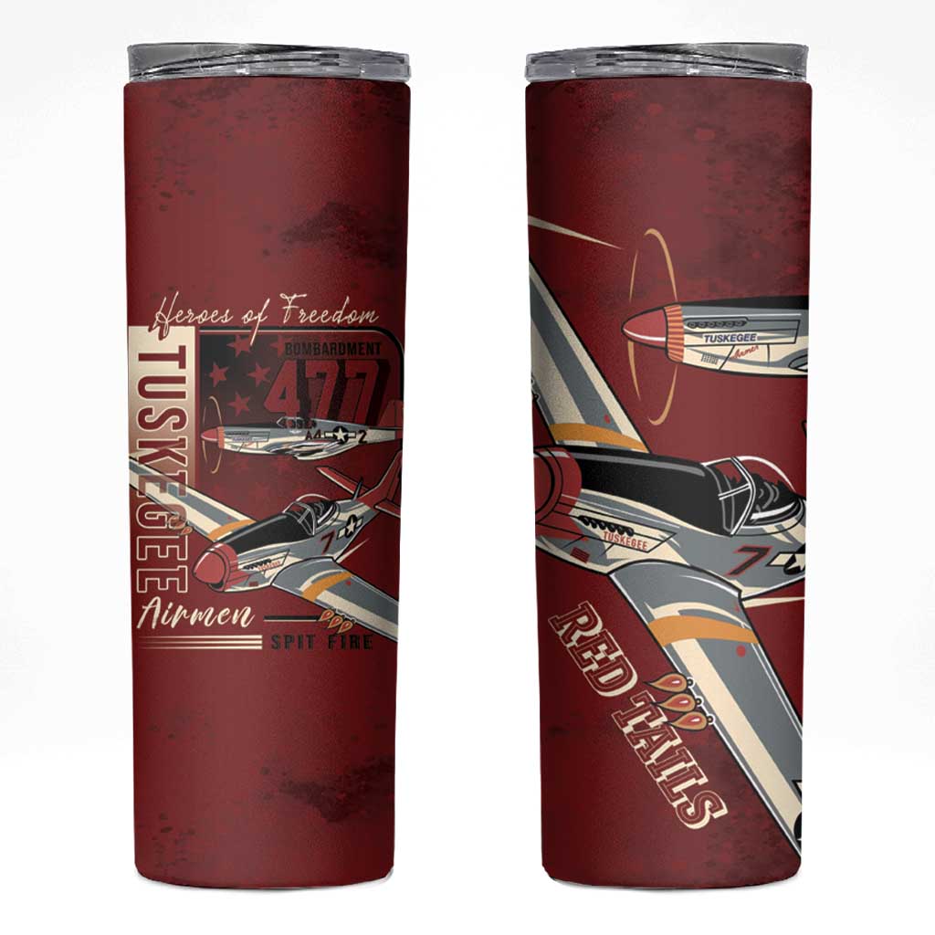 Tuskegee Airmen Spit Fire 477th Skinny Tumbler Crimson Grunge - Wonder Print Shop