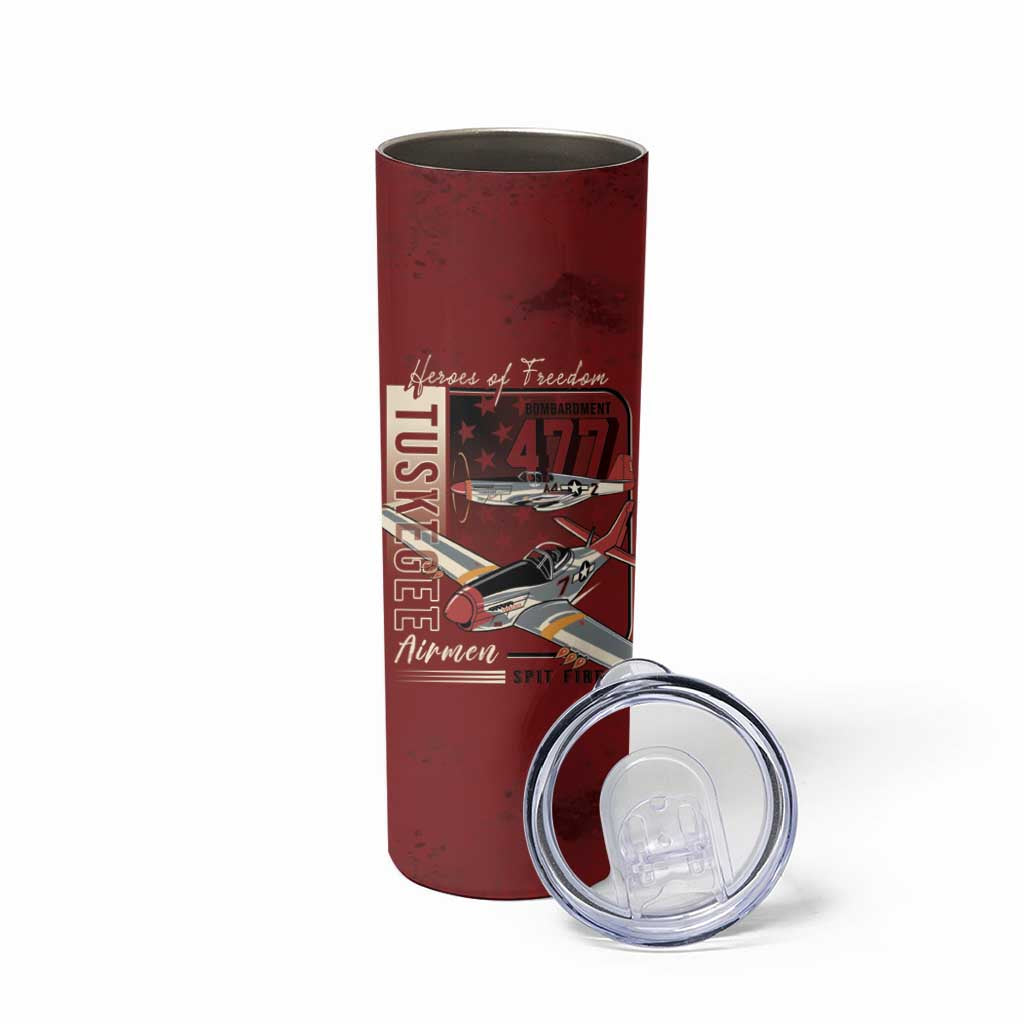 Tuskegee Airmen Spit Fire 477th Skinny Tumbler Crimson Grunge - Wonder Print Shop