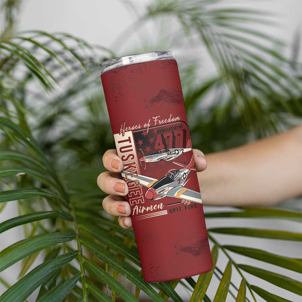 Tuskegee Airmen Spit Fire 477th Skinny Tumbler Crimson Grunge - Wonder Print Shop