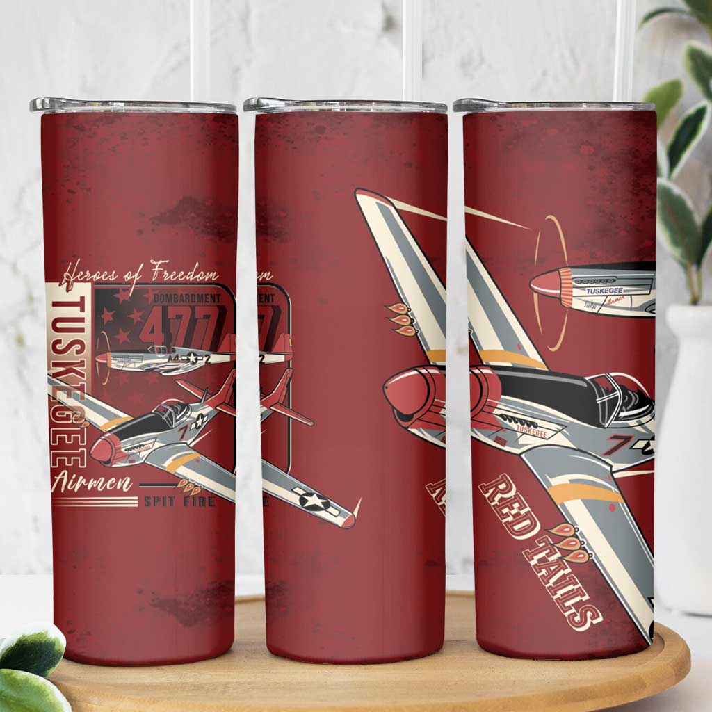 Tuskegee Airmen Spit Fire 477th Skinny Tumbler Crimson Grunge - Wonder Print Shop