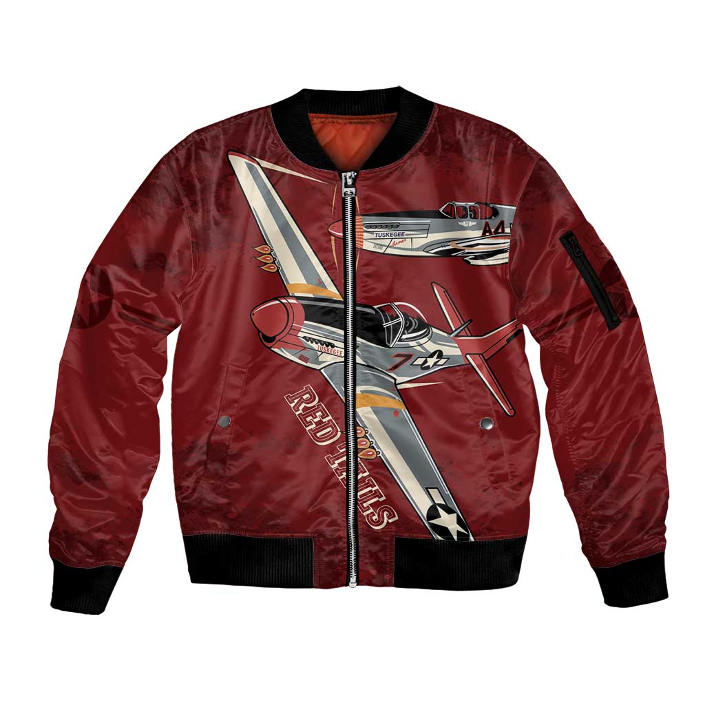Tuskegee Airmen Spit Fire 477th Sleeve Zip Bomber Jacket Crimson Grunge - Wonder Print Shop