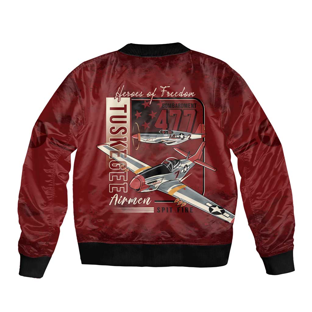 Tuskegee Airmen Spit Fire 477th Sleeve Zip Bomber Jacket Crimson Grunge - Wonder Print Shop