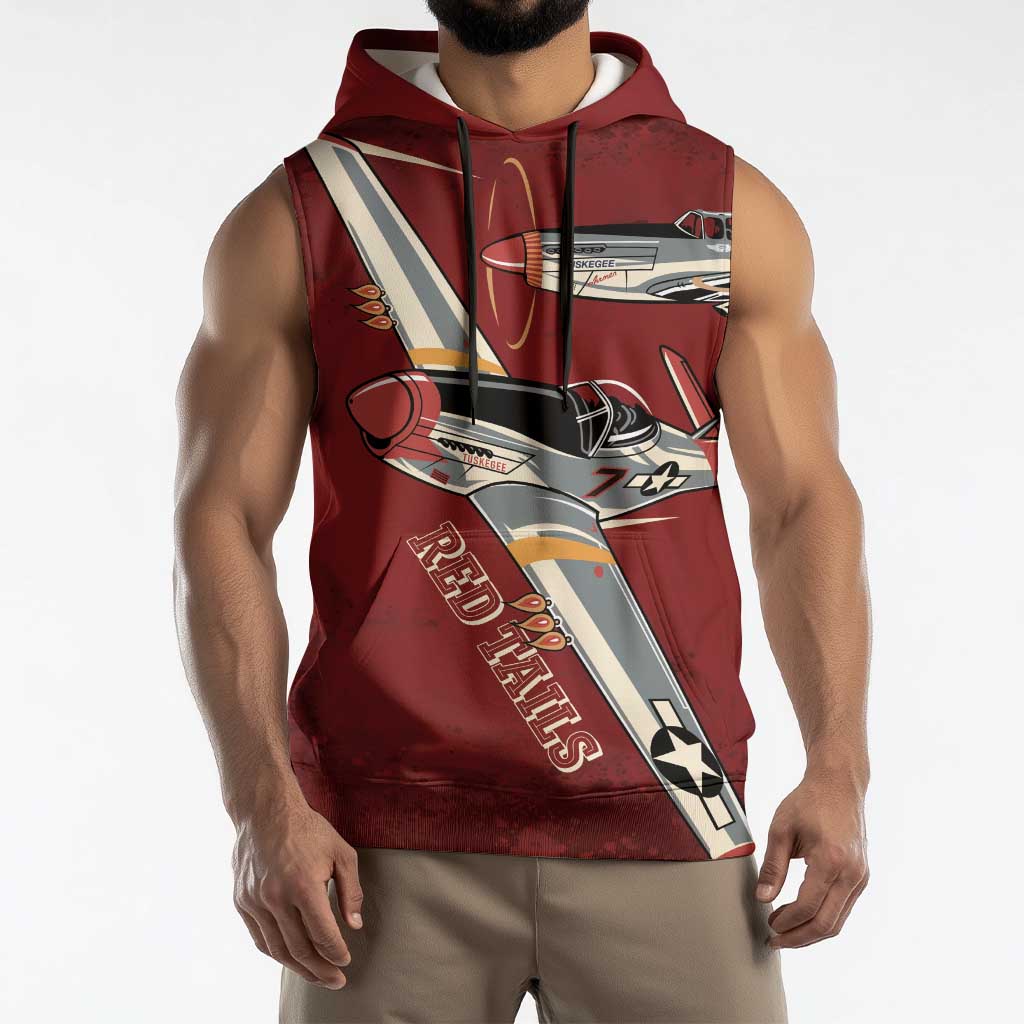 Tuskegee Airmen Spit Fire 477th Sleeveless Hoodie Crimson Grunge - Wonder Print Shop