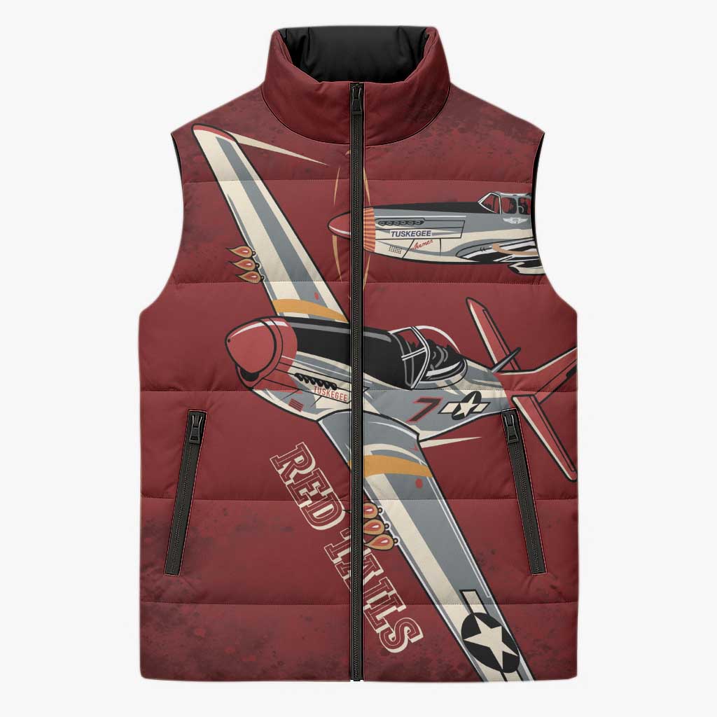 Tuskegee Airmen Spit Fire 477th Sleeveless Puffer Jacket Crimson Grunge - Wonder Print Shop