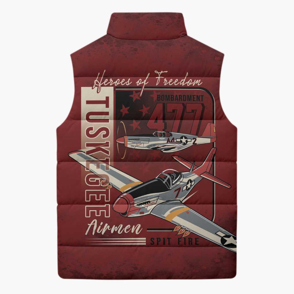 Tuskegee Airmen Spit Fire 477th Sleeveless Puffer Jacket Crimson Grunge - Wonder Print Shop