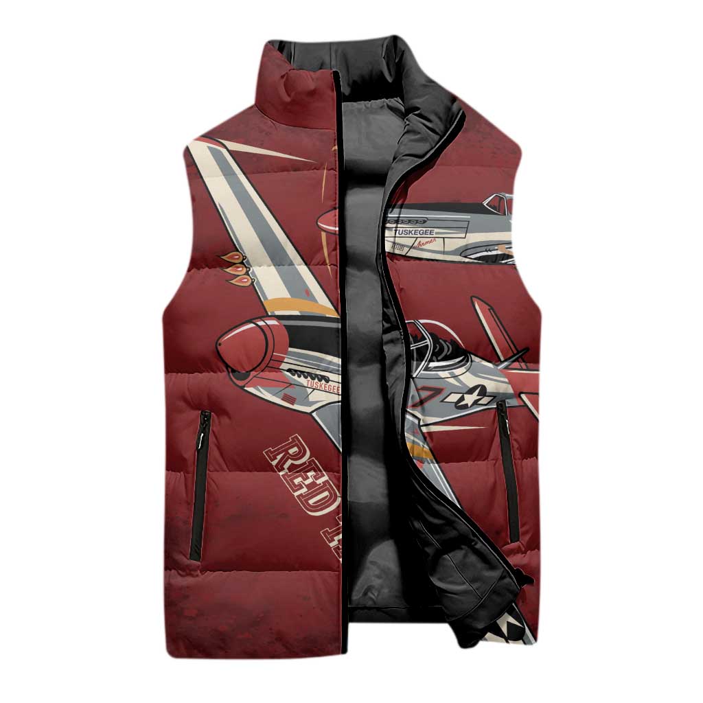 Tuskegee Airmen Spit Fire 477th Sleeveless Puffer Jacket Crimson Grunge - Wonder Print Shop