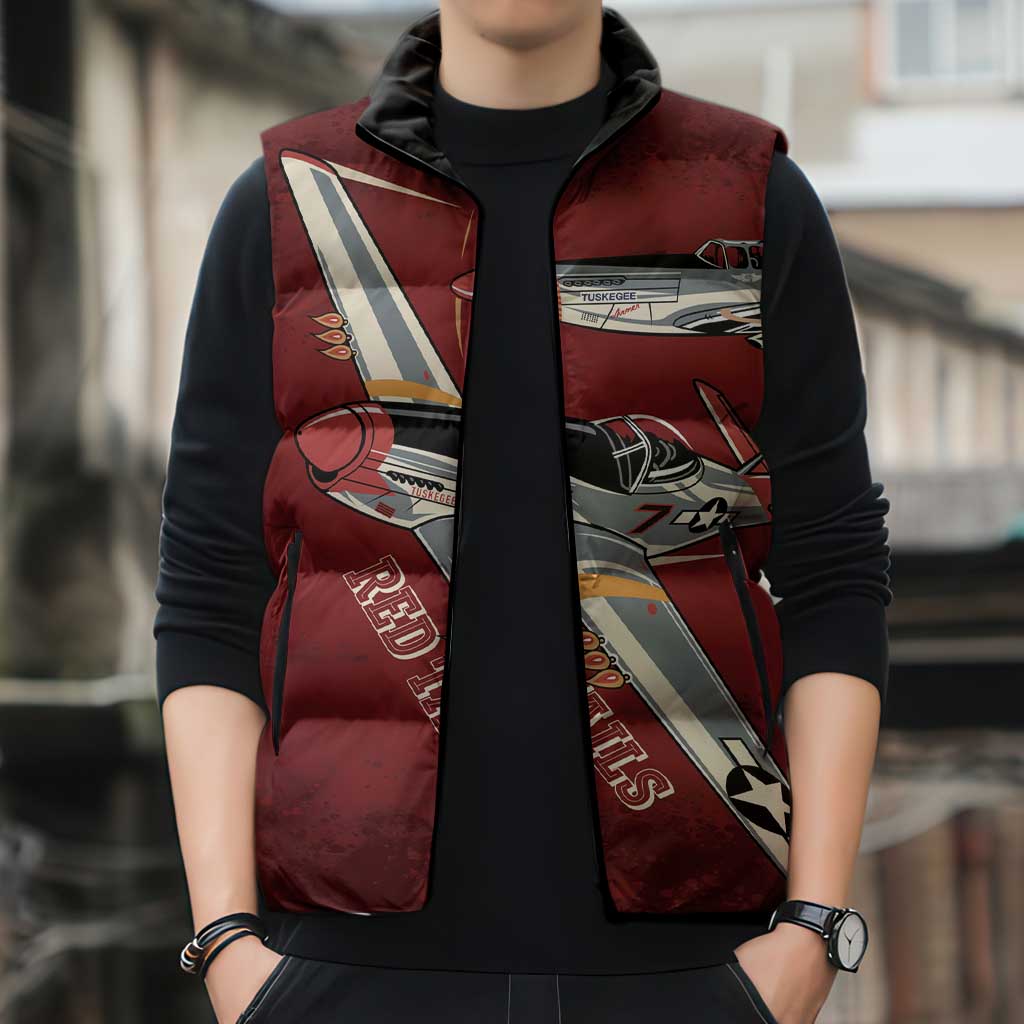 Tuskegee Airmen Spit Fire 477th Sleeveless Puffer Jacket Crimson Grunge - Wonder Print Shop