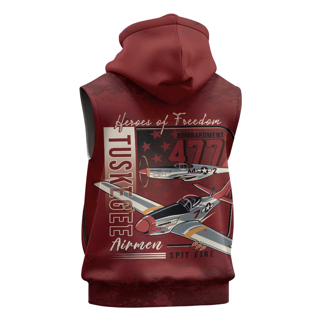 Tuskegee Airmen Spit Fire 477th Sleeveless Zip Hoodie Crimson Grunge - Wonder Print Shop