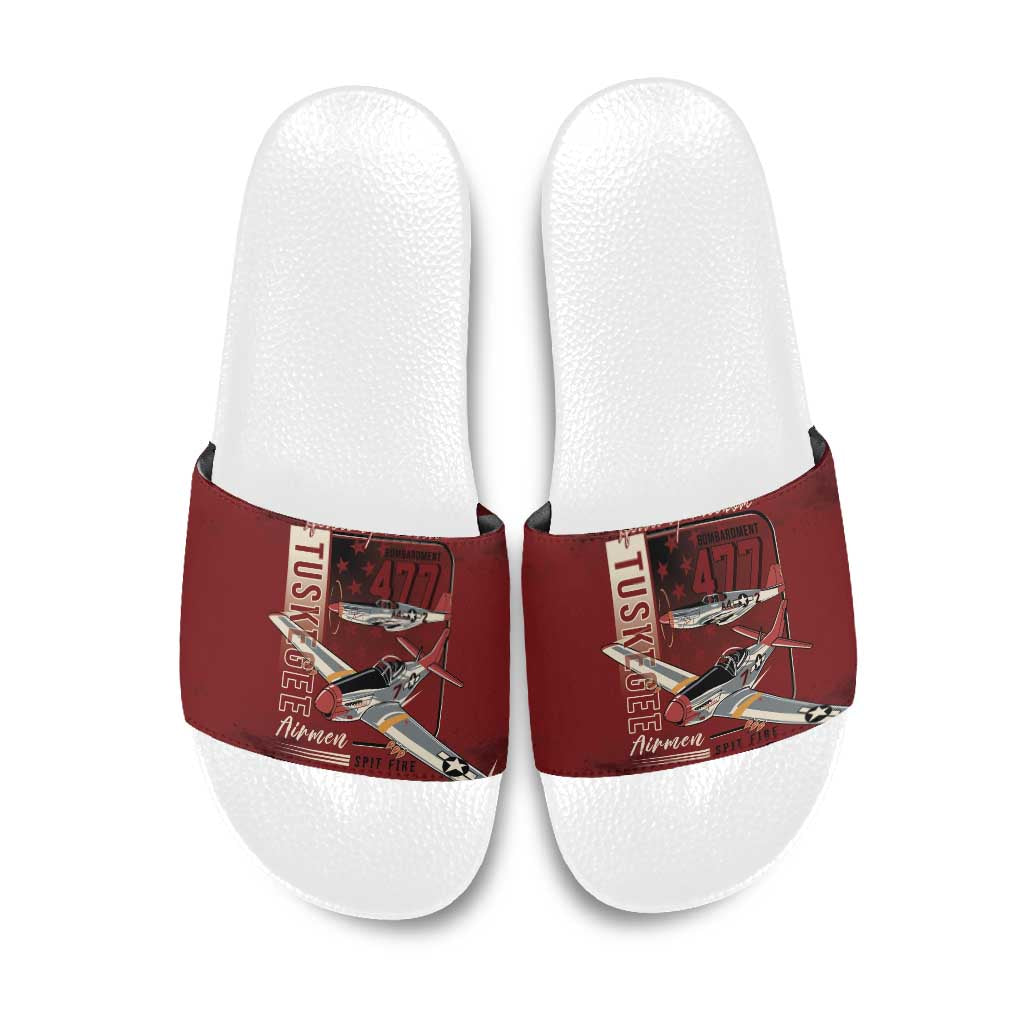Tuskegee Airmen Spit Fire 477th Slide Sandals Crimson Grunge - Wonder Print Shop