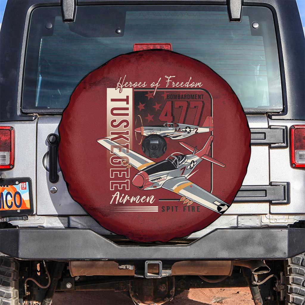 Tuskegee Airmen Spit Fire 477th Spare Tire Cover Crimson Grunge - Wonder Print Shop