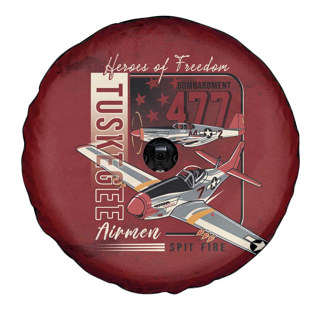 Tuskegee Airmen Spit Fire 477th Spare Tire Cover Crimson Grunge - Wonder Print Shop