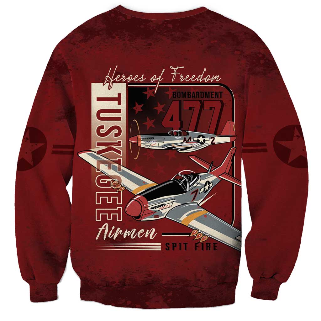 Tuskegee Airmen Spit Fire 477th Sweatshirt Crimson Grunge - Wonder Print Shop
