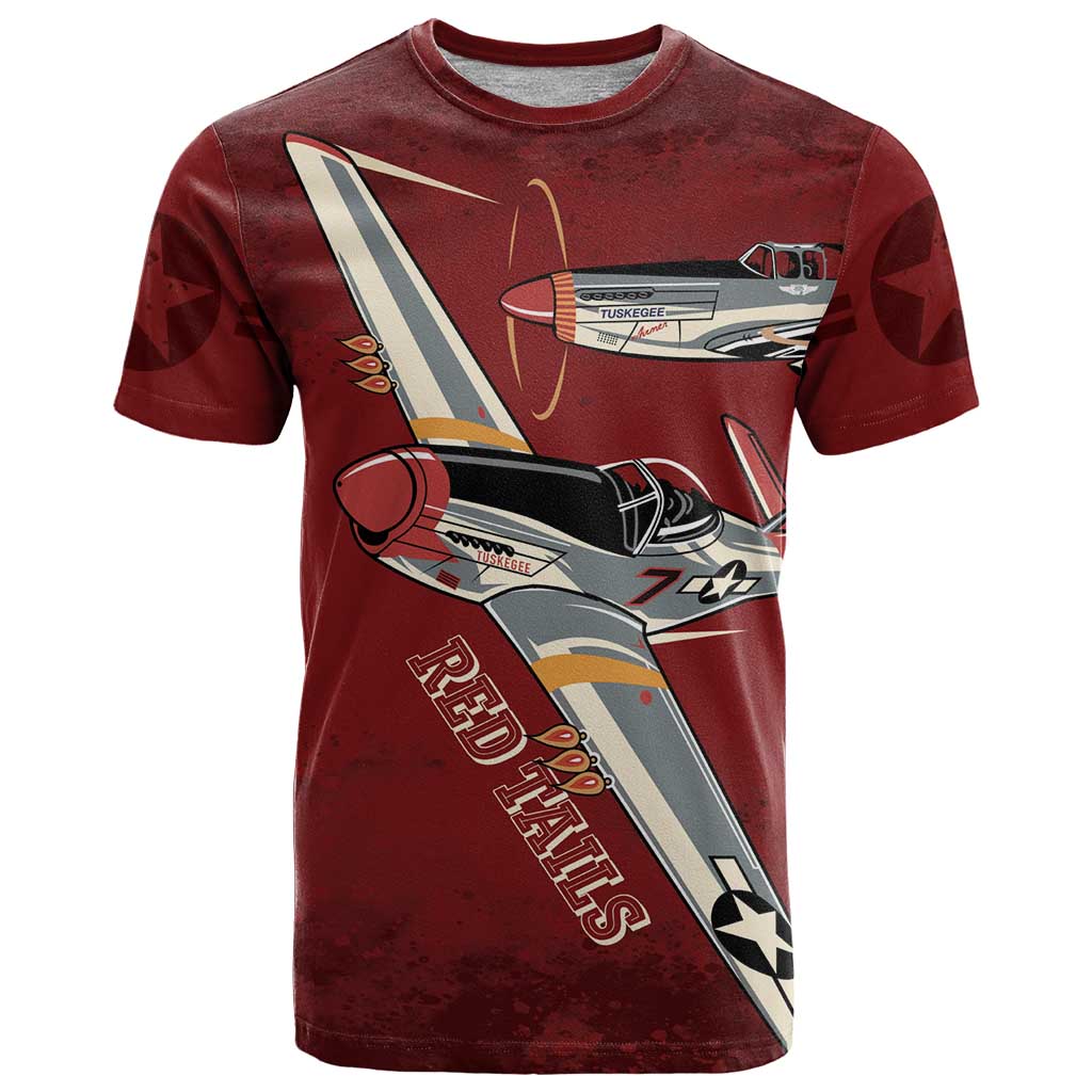 Tuskegee Airmen Spit Fire 477th T Shirt Crimson Grunge - Wonder Print Shop