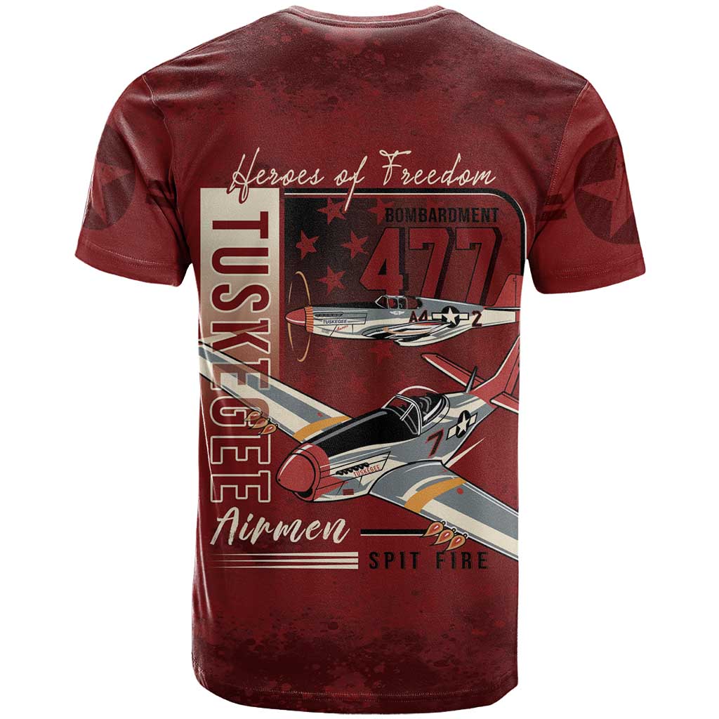 Tuskegee Airmen Spit Fire 477th T Shirt Crimson Grunge - Wonder Print Shop