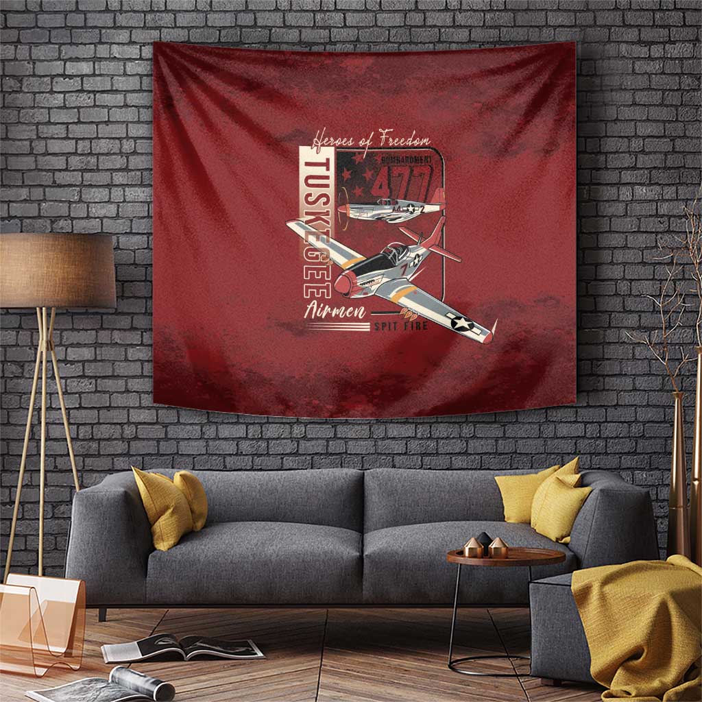 Tuskegee Airmen Spit Fire 477th Tapestry Crimson Grunge - Wonder Print Shop