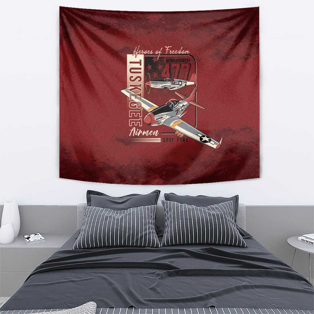 Tuskegee Airmen Spit Fire 477th Tapestry Crimson Grunge - Wonder Print Shop