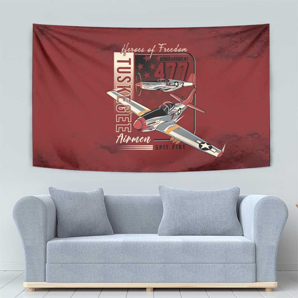Tuskegee Airmen Spit Fire 477th Tapestry Crimson Grunge - Wonder Print Shop