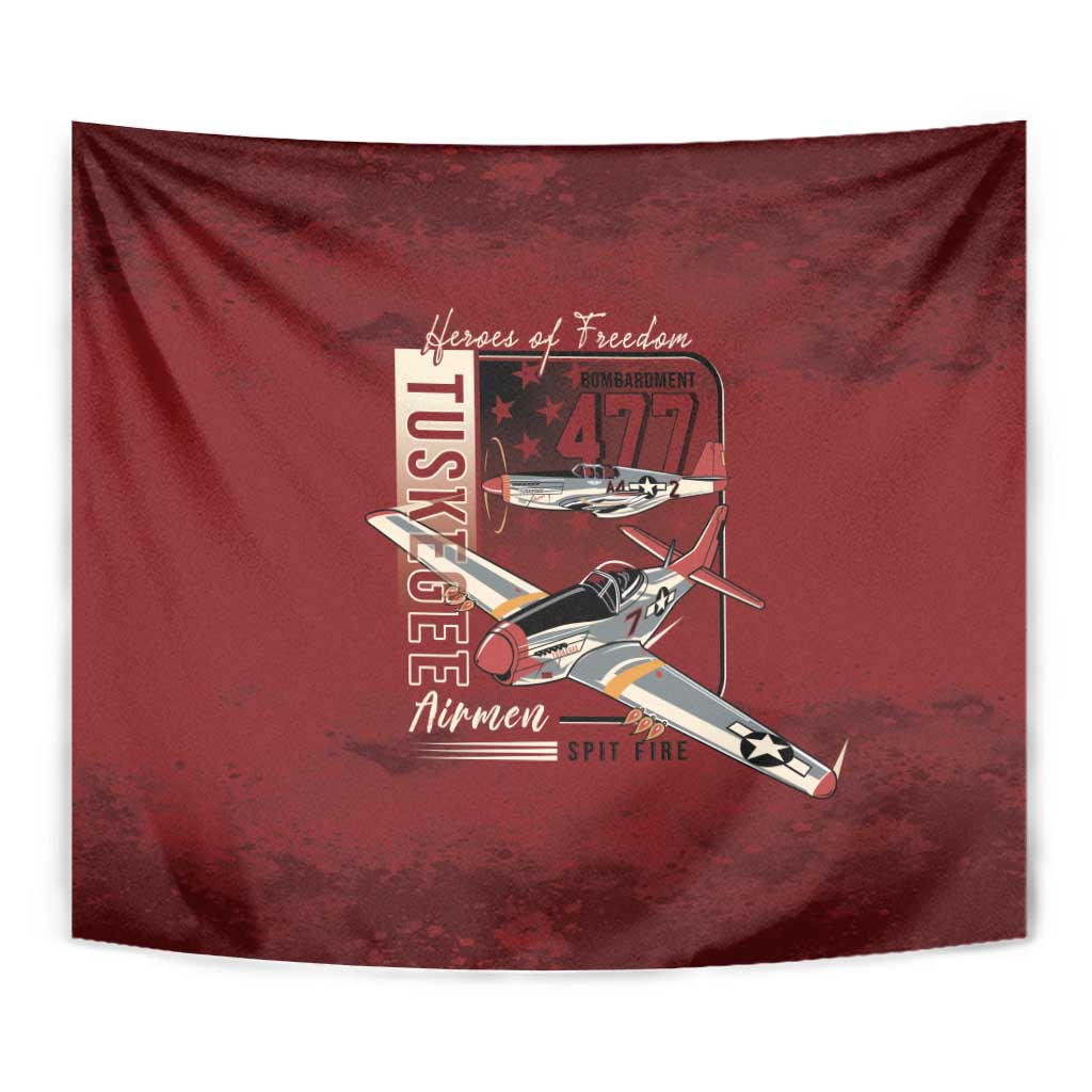 Tuskegee Airmen Spit Fire 477th Tapestry Crimson Grunge - Wonder Print Shop