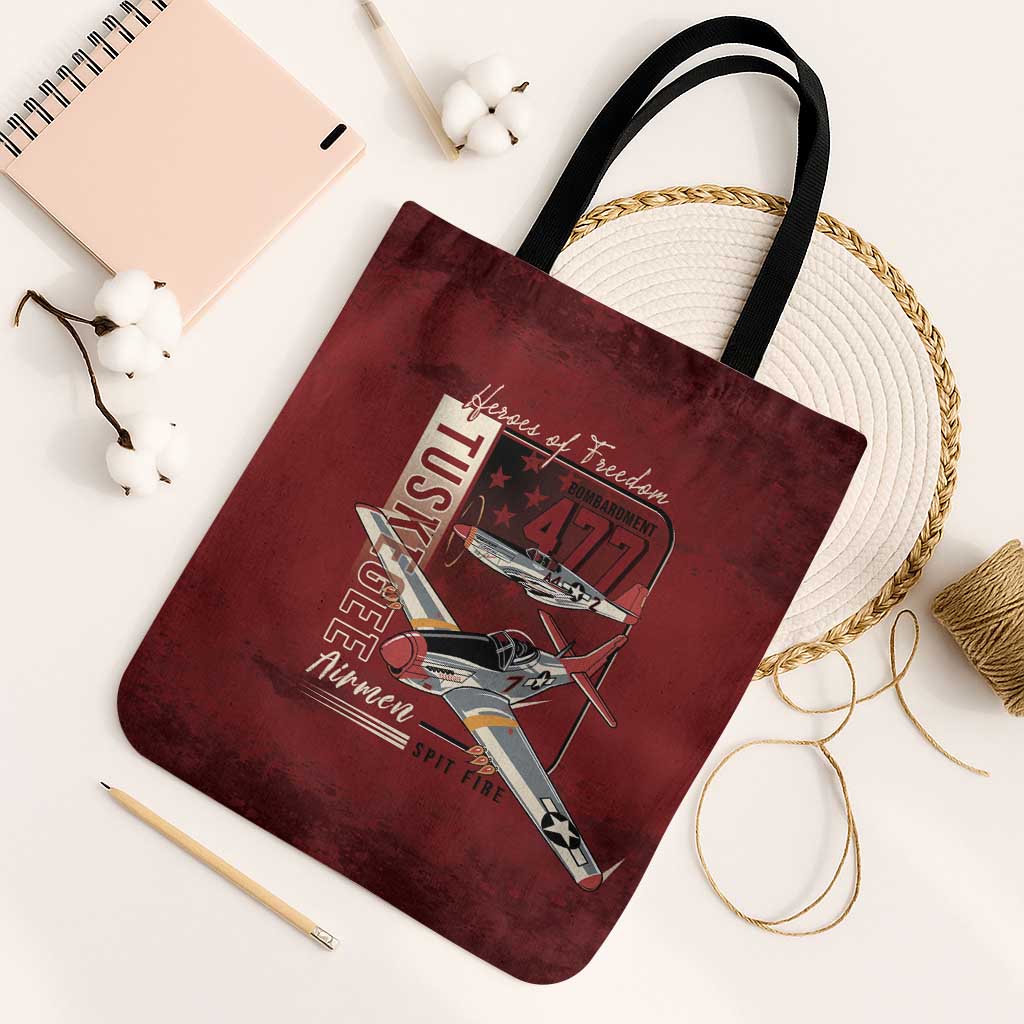 Tuskegee Airmen Spit Fire 477th Tote Bag Crimson Grunge - Wonder Print Shop