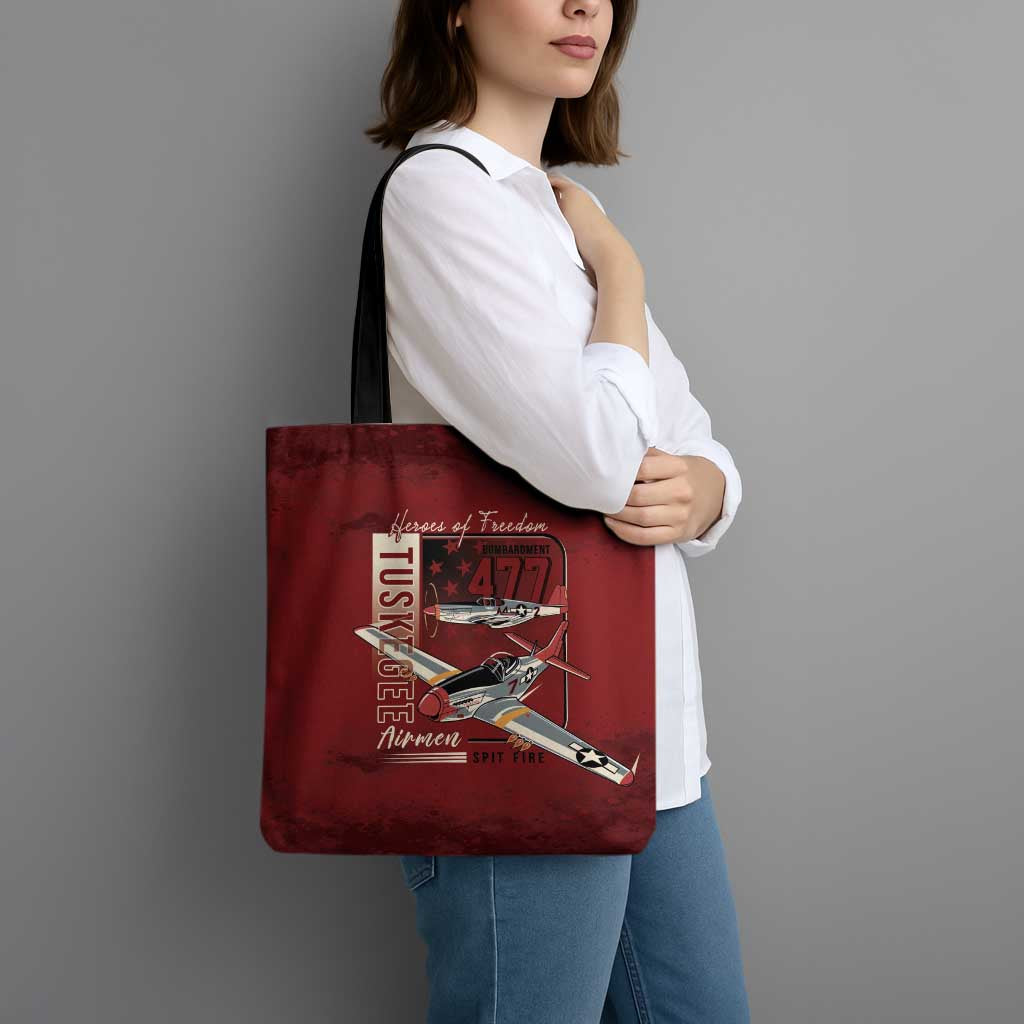 Tuskegee Airmen Spit Fire 477th Tote Bag Crimson Grunge - Wonder Print Shop