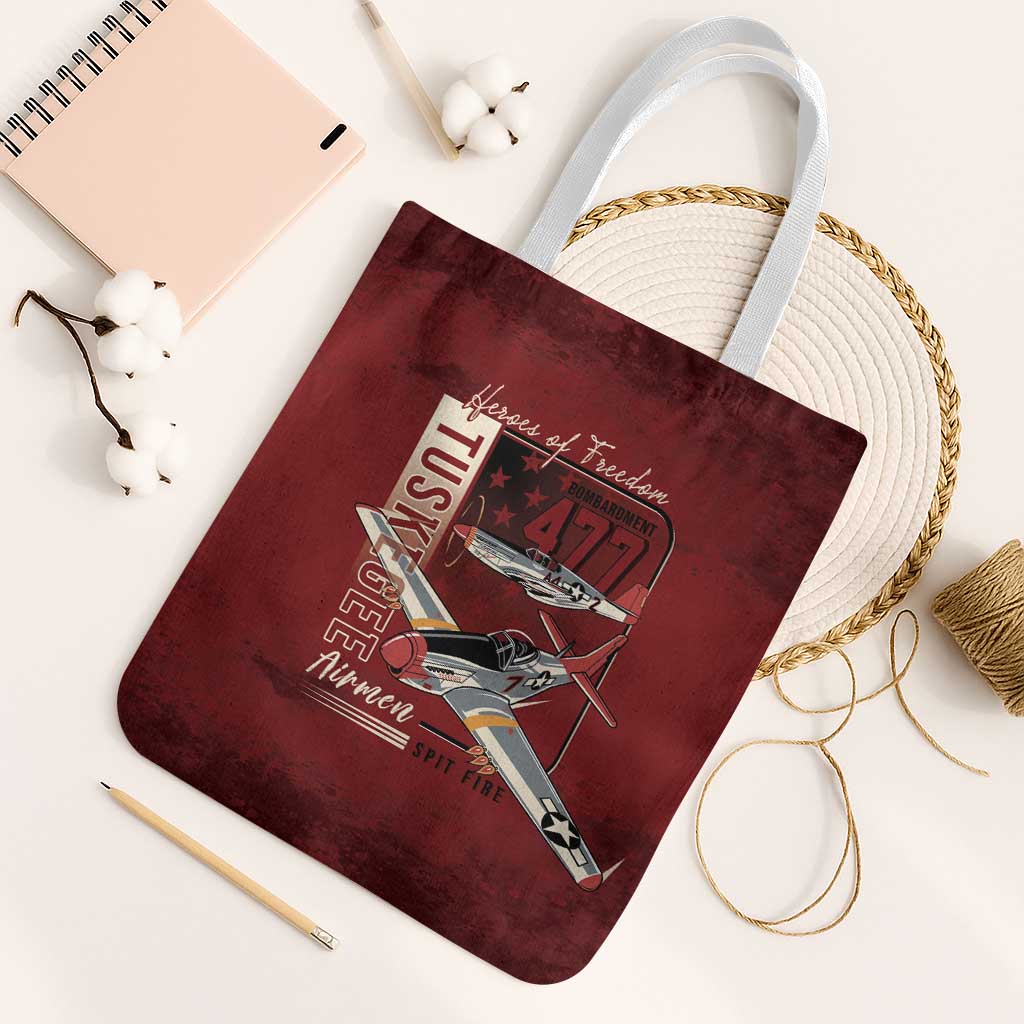 Tuskegee Airmen Spit Fire 477th Tote Bag Crimson Grunge - Wonder Print Shop