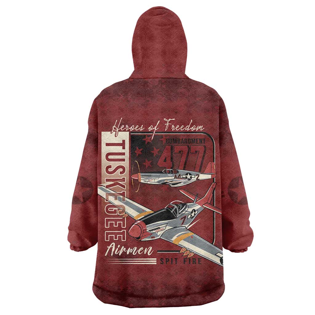 Tuskegee Airmen Spit Fire 477th Wearable Blanket Hoodie Crimson Grunge - Wonder Print Shop