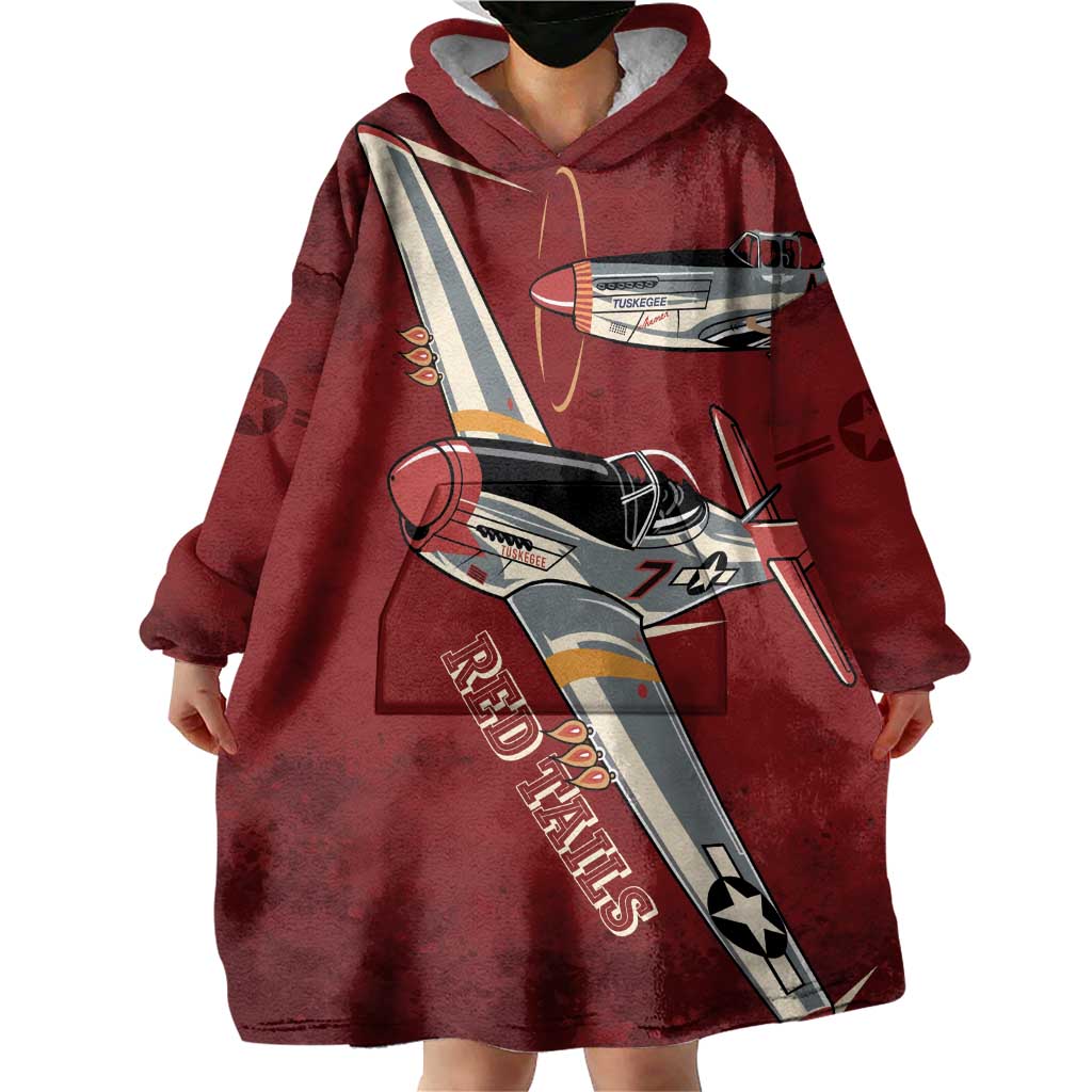 Tuskegee Airmen Spit Fire 477th Wearable Blanket Hoodie Crimson Grunge - Wonder Print Shop
