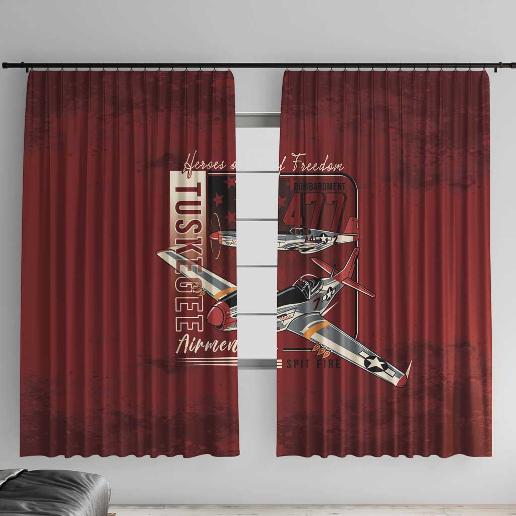 Tuskegee Airmen Spit Fire 477th Window Curtain Crimson Grunge - Wonder Print Shop