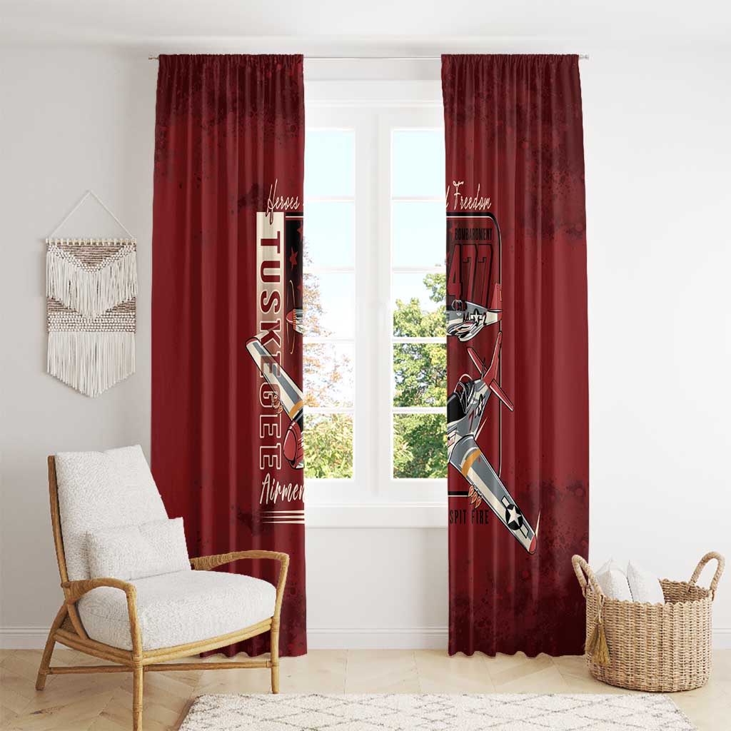 Tuskegee Airmen Spit Fire 477th Window Curtain Crimson Grunge - Wonder Print Shop