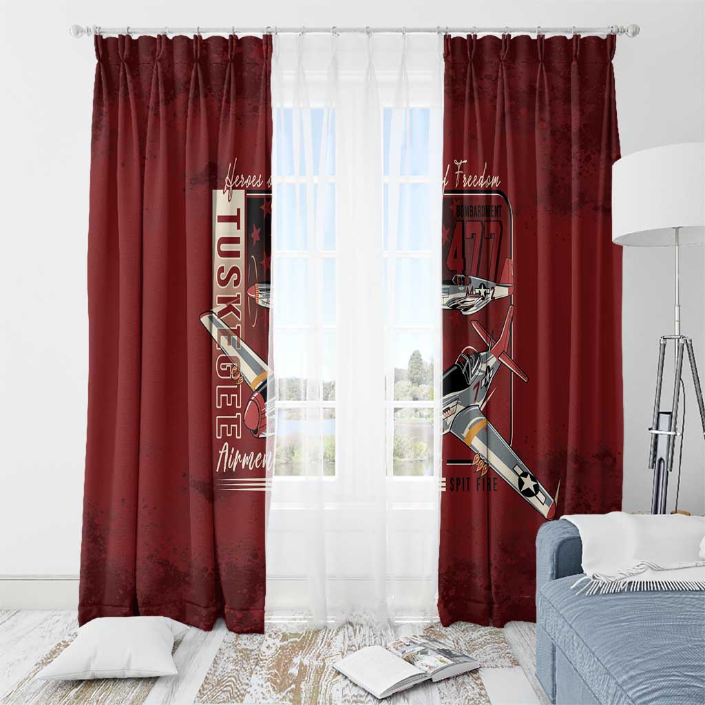 Tuskegee Airmen Spit Fire 477th Window Curtain Crimson Grunge - Wonder Print Shop
