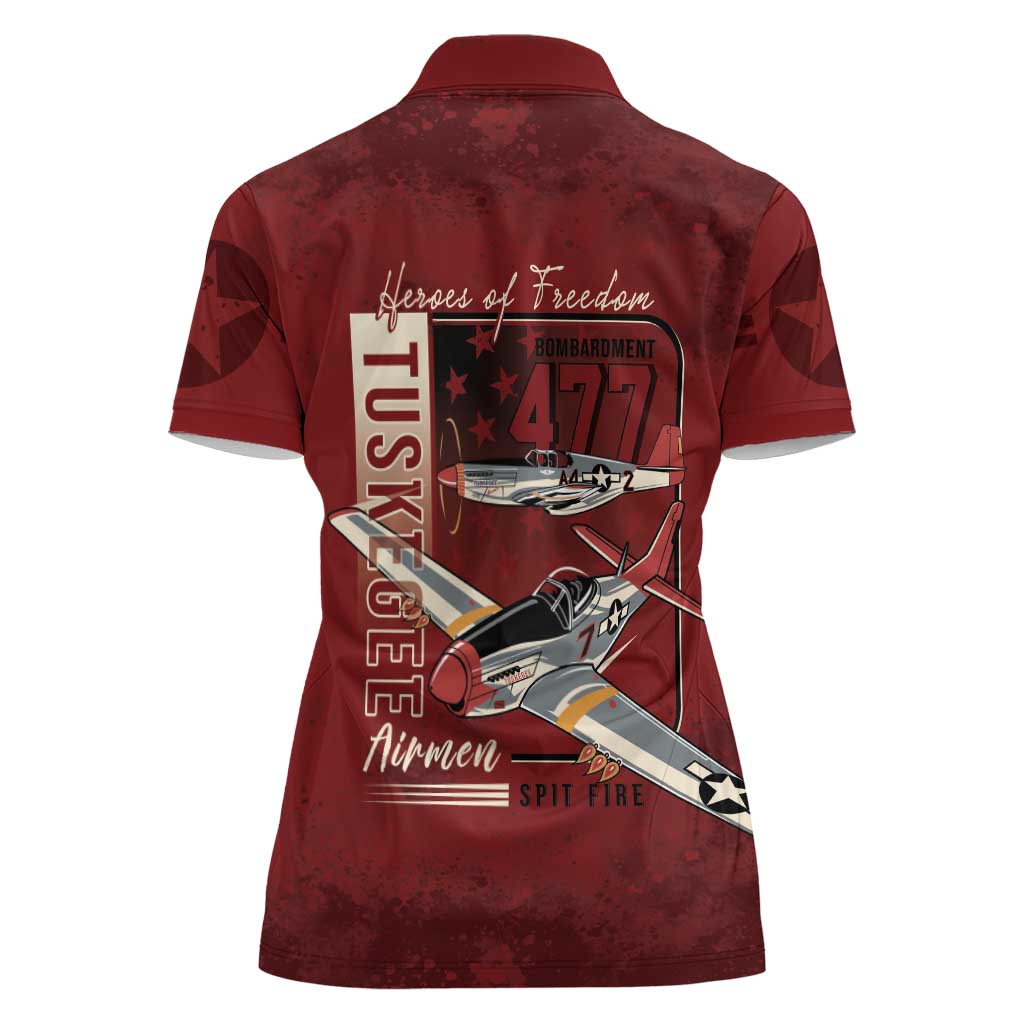 Tuskegee Airmen Spit Fire 477th Women Polo Shirt Crimson Grunge - Wonder Print Shop