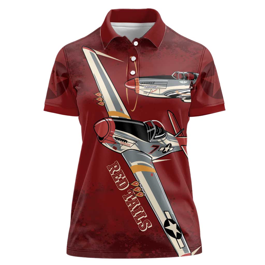 Tuskegee Airmen Spit Fire 477th Women Polo Shirt Crimson Grunge - Wonder Print Shop