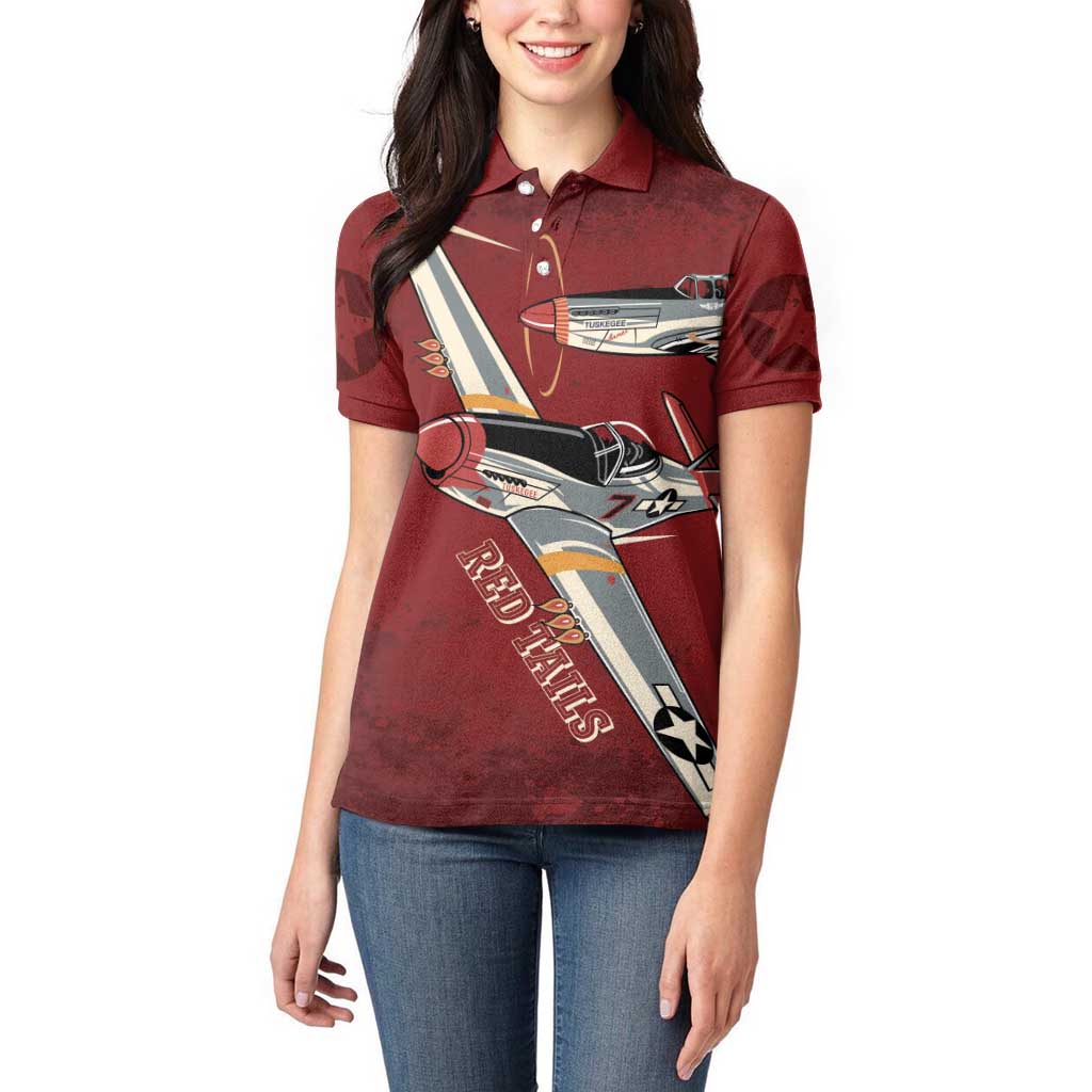 Tuskegee Airmen Spit Fire 477th Women Polo Shirt Crimson Grunge - Wonder Print Shop