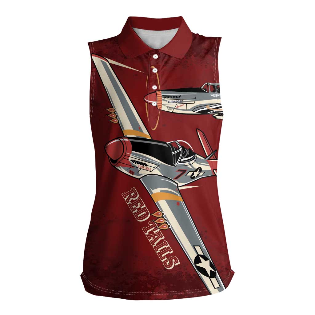 Tuskegee Airmen Spit Fire 477th Women Sleeveless Polo Shirt Crimson Grunge - Wonder Print Shop