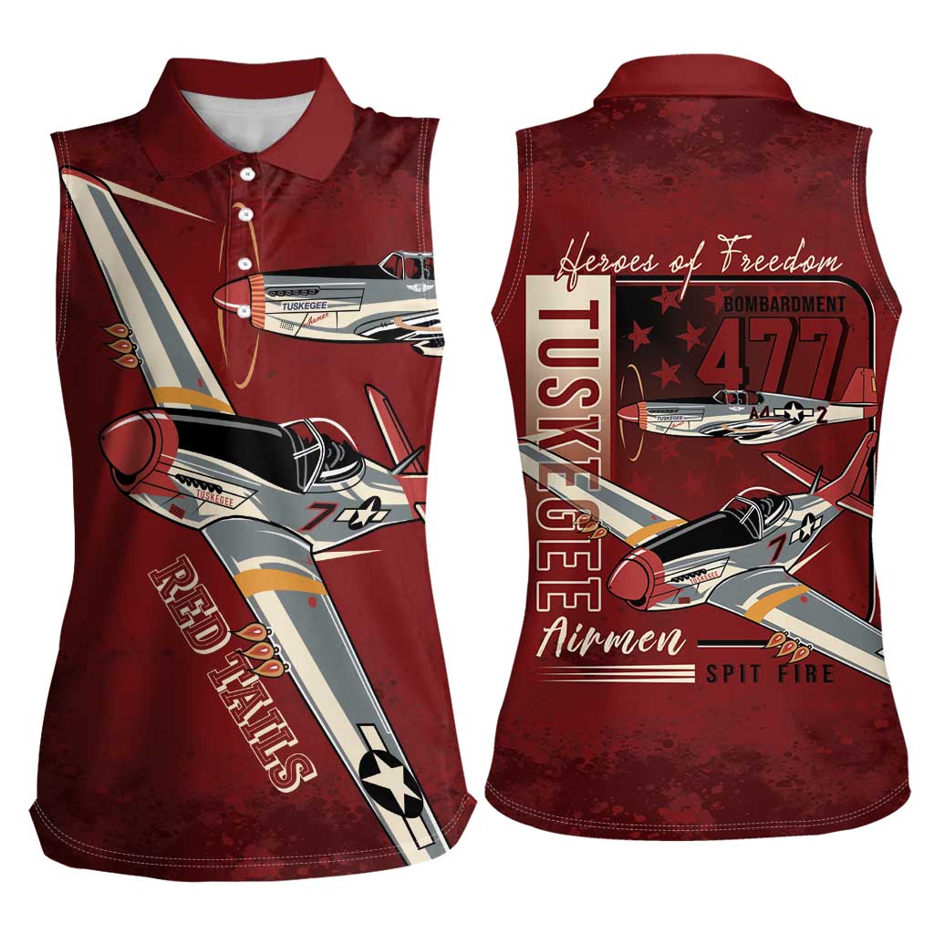 Tuskegee Airmen Spit Fire 477th Women Sleeveless Polo Shirt Crimson Grunge - Wonder Print Shop