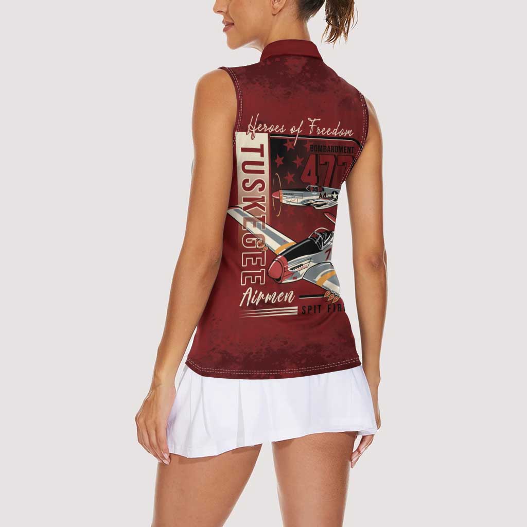 Tuskegee Airmen Spit Fire 477th Women Sleeveless Polo Shirt Crimson Grunge - Wonder Print Shop