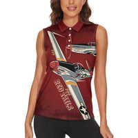 Tuskegee Airmen Spit Fire 477th Women Sleeveless Polo Shirt Crimson Grunge - Wonder Print Shop