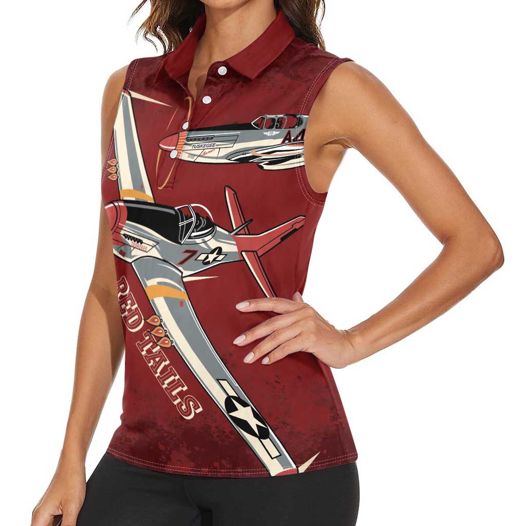 Tuskegee Airmen Spit Fire 477th Women Sleeveless Polo Shirt Crimson Grunge - Wonder Print Shop