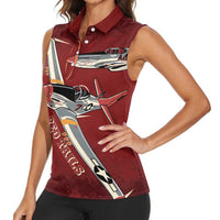 Tuskegee Airmen Spit Fire 477th Women Sleeveless Polo Shirt Crimson Grunge - Wonder Print Shop