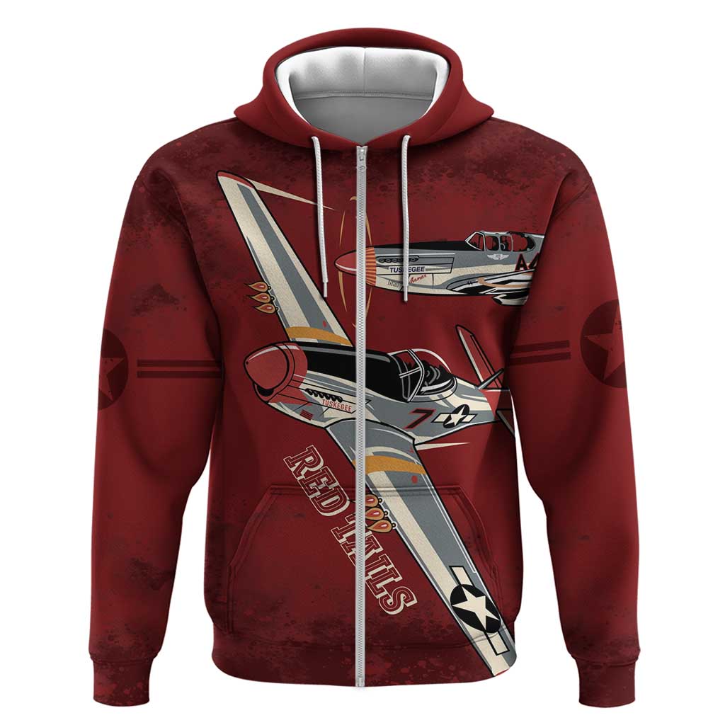 Tuskegee Airmen Spit Fire 477th Zip Hoodie Crimson Grunge - Wonder Print Shop