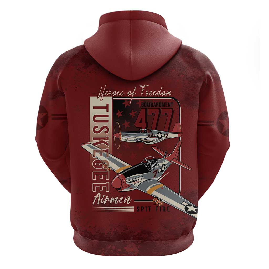 Tuskegee Airmen Spit Fire 477th Zip Hoodie Crimson Grunge - Wonder Print Shop