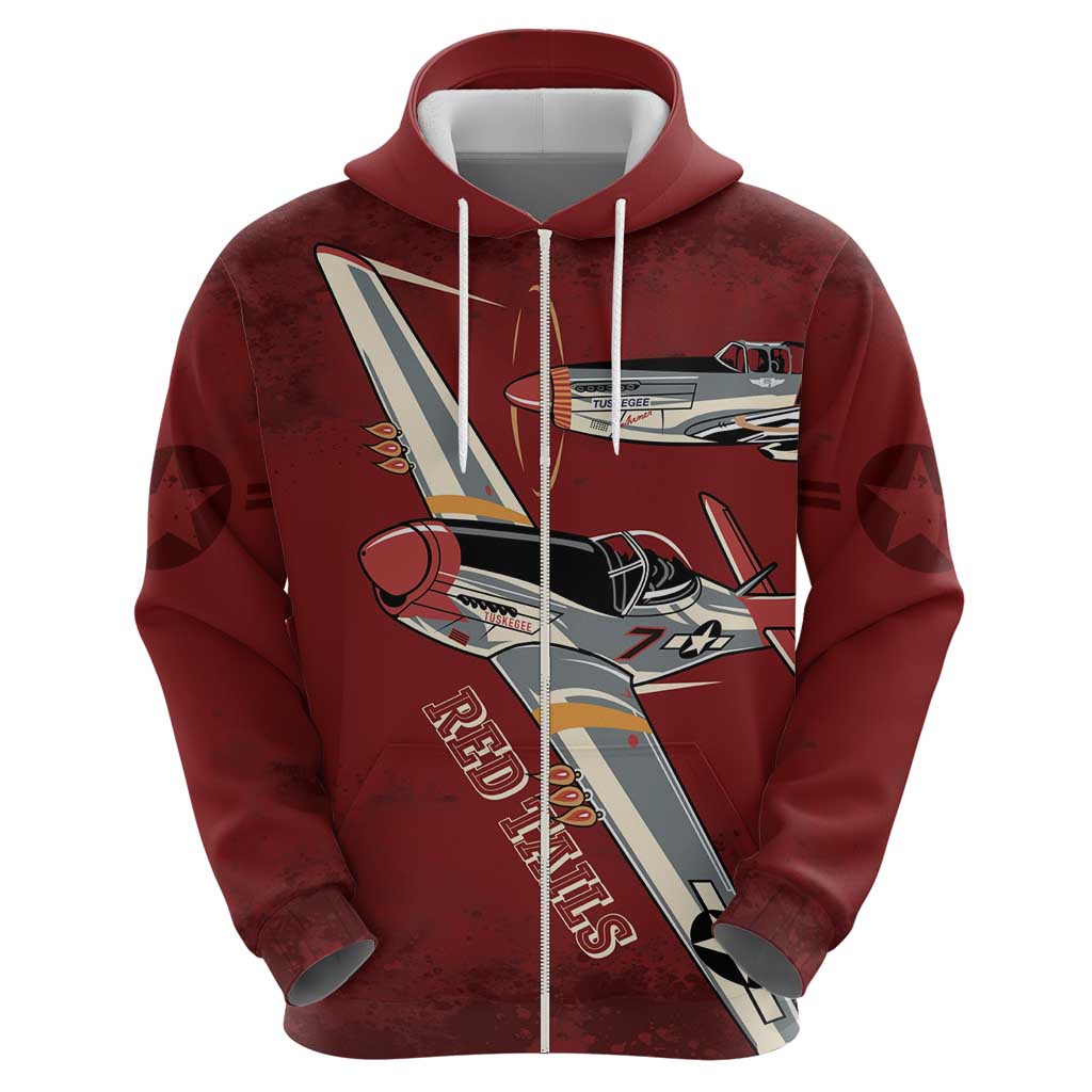 Tuskegee Airmen Spit Fire 477th Zip Hoodie Crimson Grunge - Wonder Print Shop