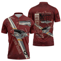 Tuskegee Airmen Spit Fire 477th Zipper Polo Shirt Crimson Grunge - Wonder Print Shop