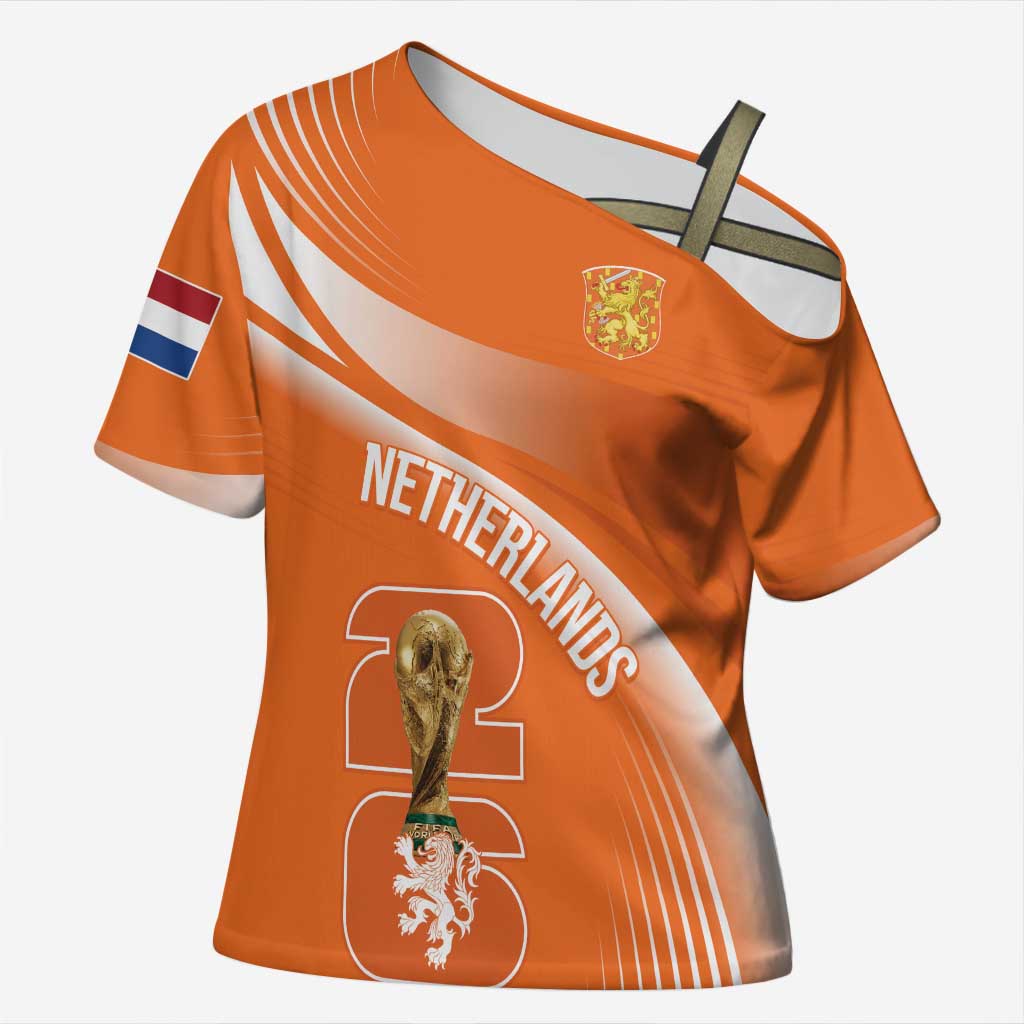 Netherlands Custom Orange Lions WC2026 Cross Shoulder Shirt - Wonder Print Shop